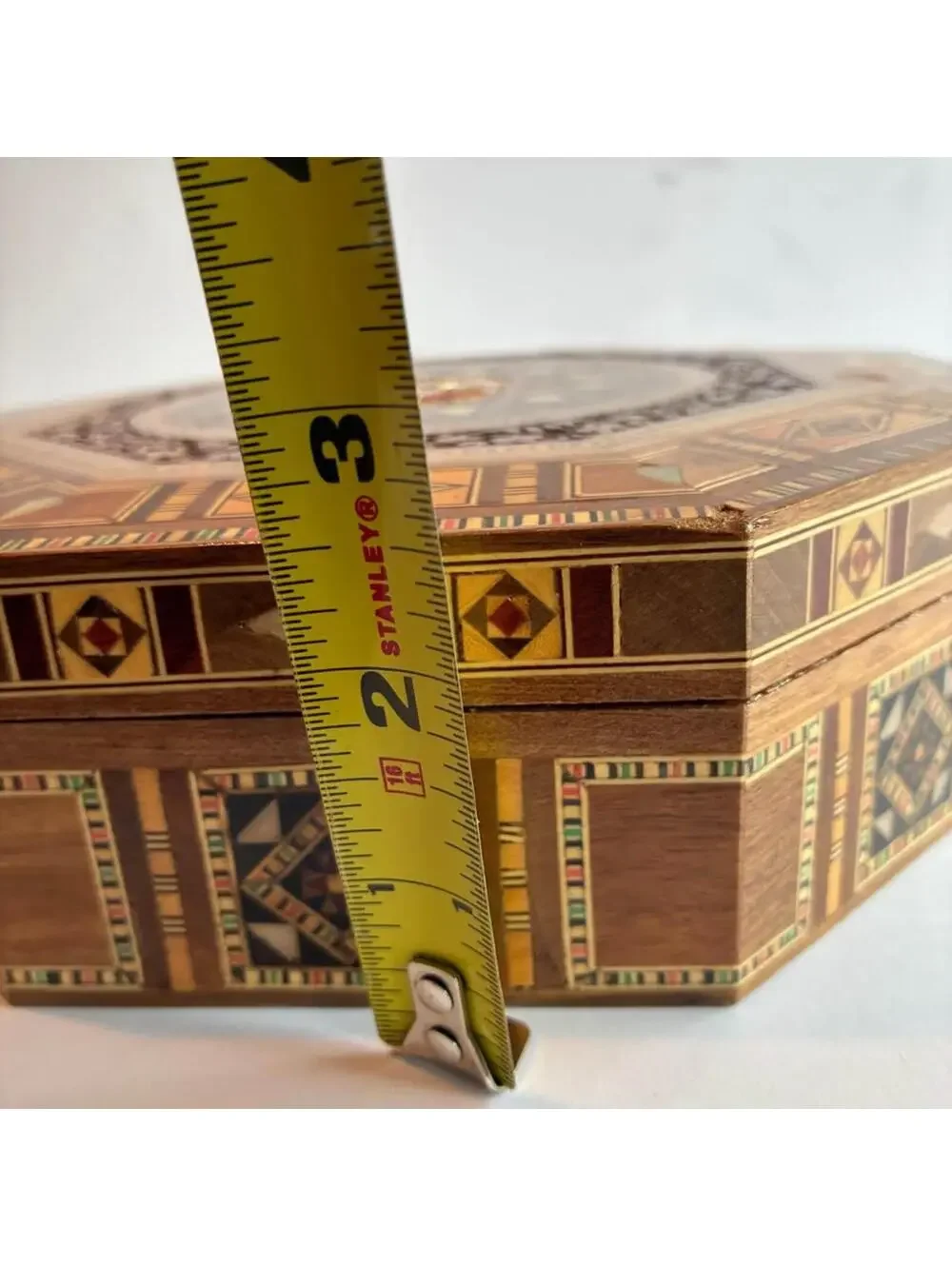 Large UAE Sadeli Marquetry Jewelry Box, Middle Eastern Mosaic Wood Inlay Box